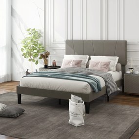 HOMCOM Cadru de pat dublu 140 x 190 cm pat 2 persoane cap de pat reglabil somier 150 x 198 x 100/105/110/115/120 cm gri | Aosom Romania
