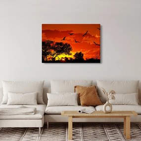 Tablou cu păsări în apus de soare (90x60 cm)