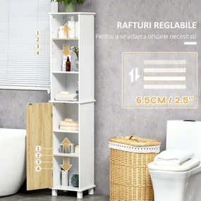 Kleankin Dulap de depozitare pentru baie inalt ,Organizator lateral subtire cu polita deschisa cu 2 niveluri, dulap | AOSOM RO