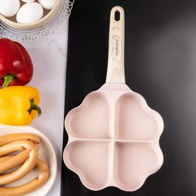 Tigaie cu 4 compartimente Klausberg KB 7820, 19 cm, Forma de inima, Strat de marmura, Inductie, Roz