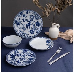 Serviciu de masă din porțelan, 24 piese, alb/albastru