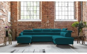 Colțar turcoaz extensibil cu tapițerie din catifea (cu colț pe partea dreaptă/în formă de "U") Sweet Harmony – Miuform