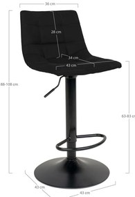 Taburet de bar Middelfart, catifea, negru, picioare negre