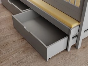 Pat pentru copii din lemn de pin cu sertare și spatiu pentru depozitare, Artes, ADRK Furniture (Culoare: Alb, Optiune modul: Cu saltea, Dimensiuni:
