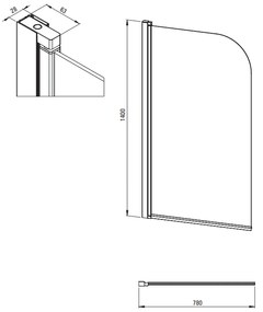 Paravan cada sticla securizata, profil crom, 78x140 cm, Deante Jasmin