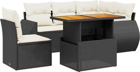 vidaXL Set mobilier de grădină cu perne, 6 piese, negru, poliratan