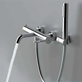 Baterie cada montaj pe perete, crom lucios, din alama sanitara, pipa fixa 19.8 cm, LaVita Verdi Crom