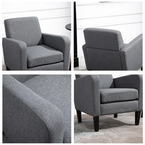 HOMCOM Fotoliu de o persoana, Fotoliu de relaxare, Fotoliu capitonat cu picioare din lemn, Material textil aspect de in, 66 x 72 x 74 cm, Gri deschis | Aosom Romania