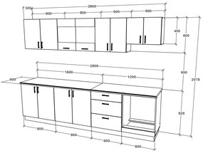 Set haaus V22, Stejar Sonoma Inchis/Alb, Blat Thermo 28 mm, L 280 cm