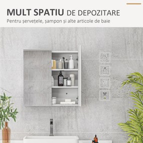kleankin Dulap de Baie cu Oglindă, 2 Uși Soft Close, 60x15x60 cm, Rafturi Ajustabile, Dulap Suspendat cu Economisire de Spațiu, Alb Lucios | Aosom Romania