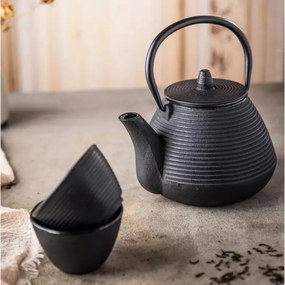 La mâna a doua: Ceainic din fonta cu 2 cani Kinghoff KH 1846, 1 L, Filtru, Inductie, Negru