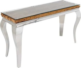 Consola, Lemn de Tec, Sticla, Otel Crom, MODERN BAROCK BARRACUDA 140cm