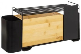 Organizator de bucatarie multifunctional Doryn din bambus si metal, negru, 44 x 14 x 22 cm