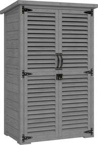 Outsunny Dulap de grădină Remiză pentru unelte din lemn 2 rafturi Acoperiș bitumat Uși cu obloane Blocabil 75 x 50 x 118cm Gri | Aosom Romania