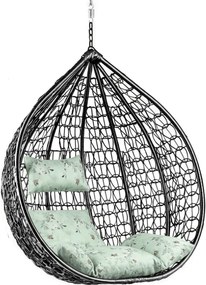 Scaun suspendat negru KOKON fara suport, perna verde deschis cu model