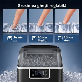 HOMCOM Mașină de Gheață cu 24 de Cuburi de Dimensiune Reglabilă, Rezervor și Sistem de Autocurățare, 25.2x36x37.1 cm, Negru | Aosom Romania