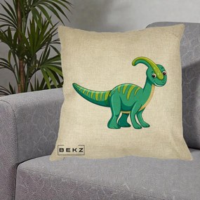 Perna Decorativa Parasaur Verde, 40x40 cm, Crem, Husa Detasabila, Perna Inclusa, BEKZ®