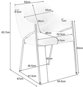 Scaun de prânz cu brațe, țesătură Sherpa, pernă de șezut groasă, spătar ergonomic, 52.5×48×83.7 cm, Bej