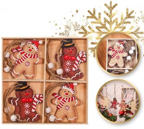 Set decoratiuni de Craciun din lemn GINGERBREAD, 12 buc