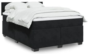 vidaXL Pat box spring cu saltea, negru, 140x190 cm, catifea