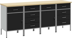 vidaXL Dulap de lucru cu sertar 4 pcs Negru și Gri 200 x 55 x 85 cm