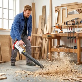 Outsunny Suflător Aspirator Tocător de Frunze 250 W cu Baterie 4000 mAh și Încărcător, 6 Viteze, 149 km/h, Alb | Aosom Romania