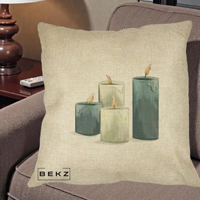 Perna Decorativa Lumanari Hygge Alb-Verde, 40x40 cm, Crem, Husa Detasabila, Perna Inclusa, BEKZ®