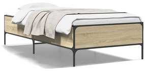 844967 vidaXL Cadru de pat, stejar sonoma, 90x200 cm, lemn prelucrat și metal