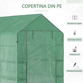 Outsunny Sera de Gradina cu 2 Rafturi pentru plante, legume, fructe din PE si Otel, 214x143x195cm - Verde | Aosom Ro