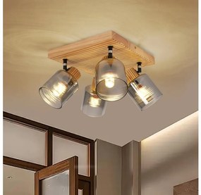 Brilagi - Plafonieră cu spoturi HYGGE, 4 x E14 / 15 W / 230 V, lemn de hevea / fumuriu