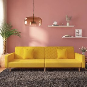 Canapea extensibilă cu 2 locuri, 2 perne, galben, textil