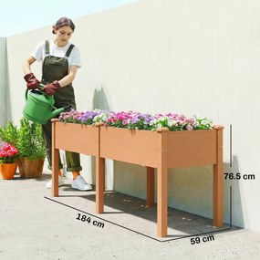 Outsunny Pat de grădină urban ridicat din lemn 184x59x76,5 cm cu 6 orificii de drenaj pentru cultivare plante flori Maro | Aosom Romania