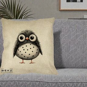 Perna Decorativa Bufnita Neagra cu Buline Albe, 40x40 cm, Crem, Husa Detasabila, Perna Inclusa, BEKZ®