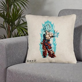 Perna Personalizata Dragon Ball Goku Ultra Instinct Blue, 40x40 cm, Bej Canapea, Husa Detasabila, Perna Inclusa, BEKZ®