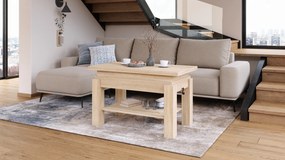 Mazzoni BRAWO Stejar Sonoma - MĂSUȚĂ DE CAFEA CU BLAT EXTENSIBIL ȘI RIDICABIL MASĂ CU RAFT