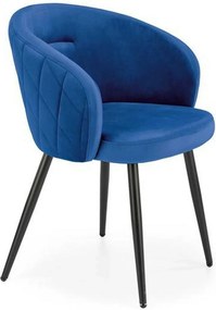 Scaun tapitat K430, albastru/negru, stofa catifelata/metal, 51x54x77 c