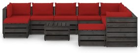 3068426 vidaXL Set mobilier grădină cu perne, 11 piese, gri, lemn tratat