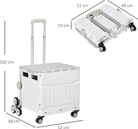 HOMCOM Cărucior Pliabil pentru Cumpărături cu Roți pentru Scări și Mâner Telescopic, Capacitate 80 kg, 51L, Cărucior din Aluminiu pentru Cumpărături și Camping, Alb, 52 x 48 x 100 cm | Aosom Romania