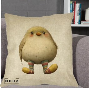Perna Decorativa Pui Pufos cu Sosete Dungate, 40x40 cm, Crem, Husa Detasabila, Perna Inclusa, BEKZ®