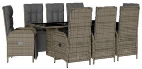 3213533 vidaXL Set mobilier grădină cu perne, 9 piese, gri, poliratan