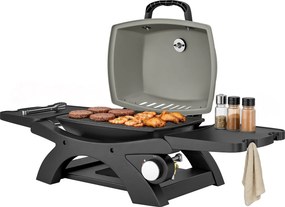 Outsunny Grătar pe gaz 3,3 kW Grătar de masă cu 1 arzător, mese laterale pliabile, grătare din fontă, tavă de colectare detașabilă | Aosom Romania