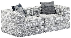 Canapea puf modulara cu 2 locuri, gri deschis, material textil 1, Gri deschis, Canapea cu 2 locuri cu spatar si cotiera