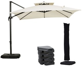 Outsunny Umbrelă de Grădină 2.7x2.7 m Reglabilă cu Bază și Husă Bej | Aosom Romania