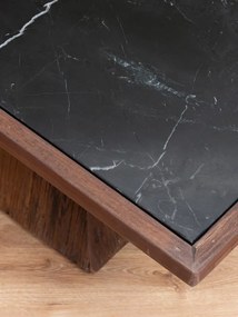 Măsuță de cafea din lemn reciclat maro antichizat, cu blat din marmură neagră, finisaj mat, 127×66×43 cm, „Canyon"