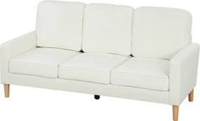 HOMCOM Canapea cu 3 locuri cu perne groase, lemn de cauciuc, acoperiș textil, canapea capitonată pentru sufragerie, birou, dormitor, crem-alb | Aosom Romania
