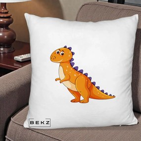 Perna Decorativa T-Rex Portocaliu, 40x40 cm, Alb Pufos, Husa Detasabila, Perna Inclusa, BEKZ®