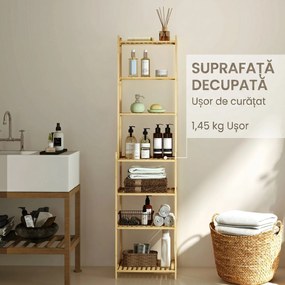 HOMCOM Raft de Depozitare pentru Baie cu 7 Niveluri, 44x33x180 cm, Lemn Natural | Aosom Romania