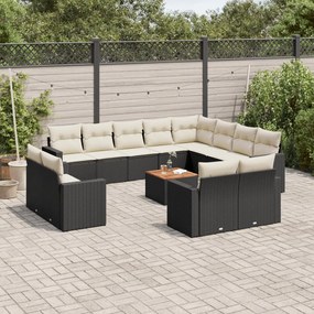 3256721 vidaXL Set mobilier de grădină cu perne, 13 piese, negru, poliratan