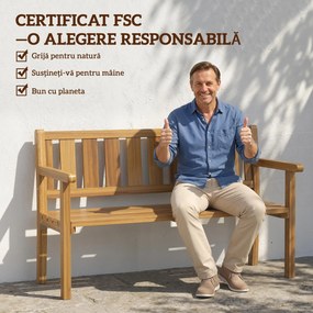 Outsunny Bancă de Grădină pentru 2 Persoane, Bancă de Exterior cu Lamele din Lemn de Molid, Stil Country, Bancă pentru Terasă, Patio și Curte, 150x57x93 cm, Culoare Teak | Aosom Romania