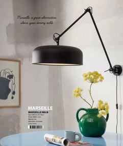 Aplica de perete din metal cu brat articulat Marseille negru